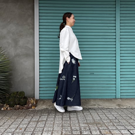 【White Flower Denim/ Skirt】