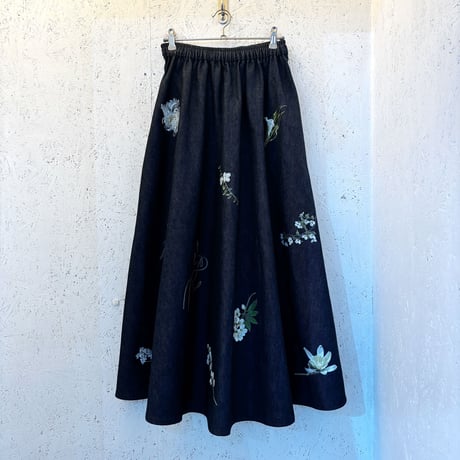 【White Flower Denim/ Skirt】