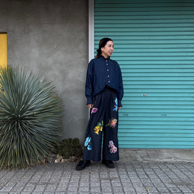 Flower Print / Denim Wide Pants】 ※残り1点 | RIVER