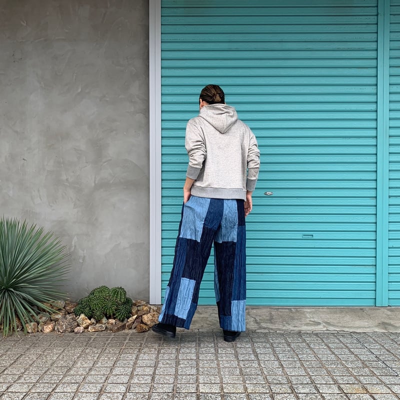 Baked Crinkle Denim Pants】 Patchwork | RIVER