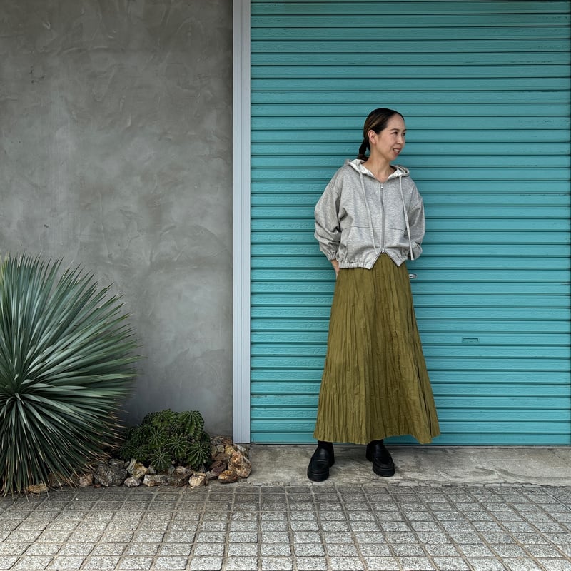 \"美品\"MUVEIL オリーブグリーン キルティングスカート ペチコート付38 美品