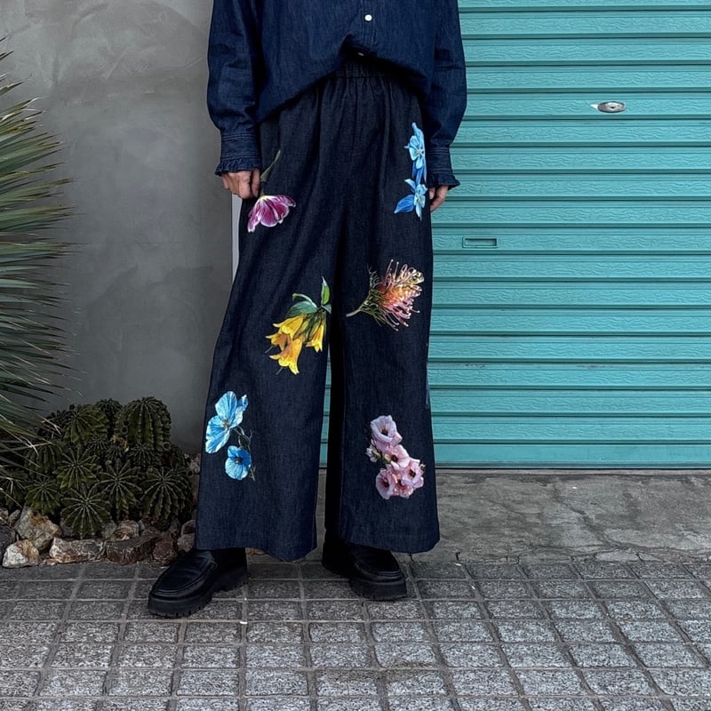 Flower Print / Denim Wide Pants】 ※残り1点 | RIVER
