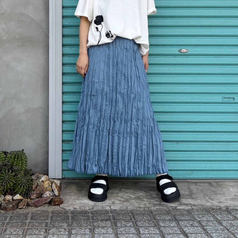 Baked Crinkle Denim Skirt / Bleach×Gray】 総丈80