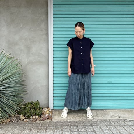 【Indigo×Black / French Sleeve Blouse】