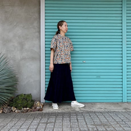 【Baked Crinkle Denim Skirt / Indigo×Black】 総丈80cm〜90cm