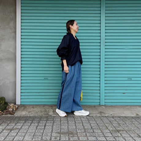 【Denim / Line Wide Pants】 Bio Bleach