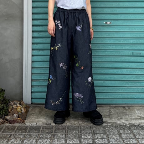 【Botanical Garden Denim / Wide Pants】