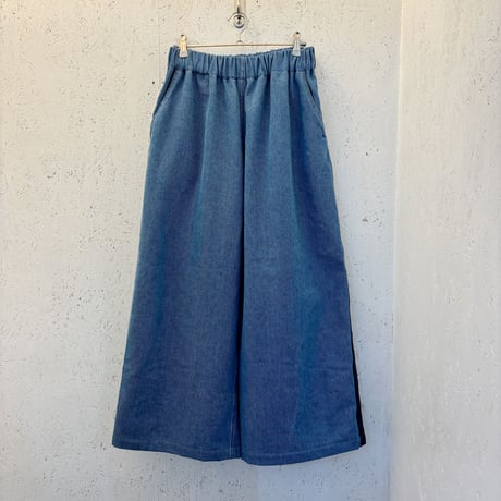 【Denim / Line Wide Pants】 Bio Bleach