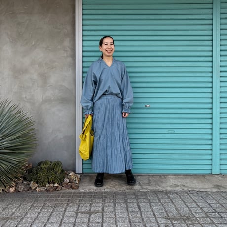 【残り1点】ベイクド・クリンクル・スカート　"Grayish Blue"  総丈80cm