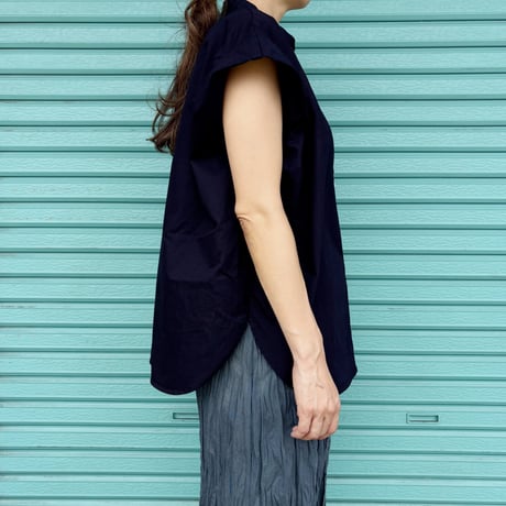 【Indigo×Black / French Sleeve Blouse】