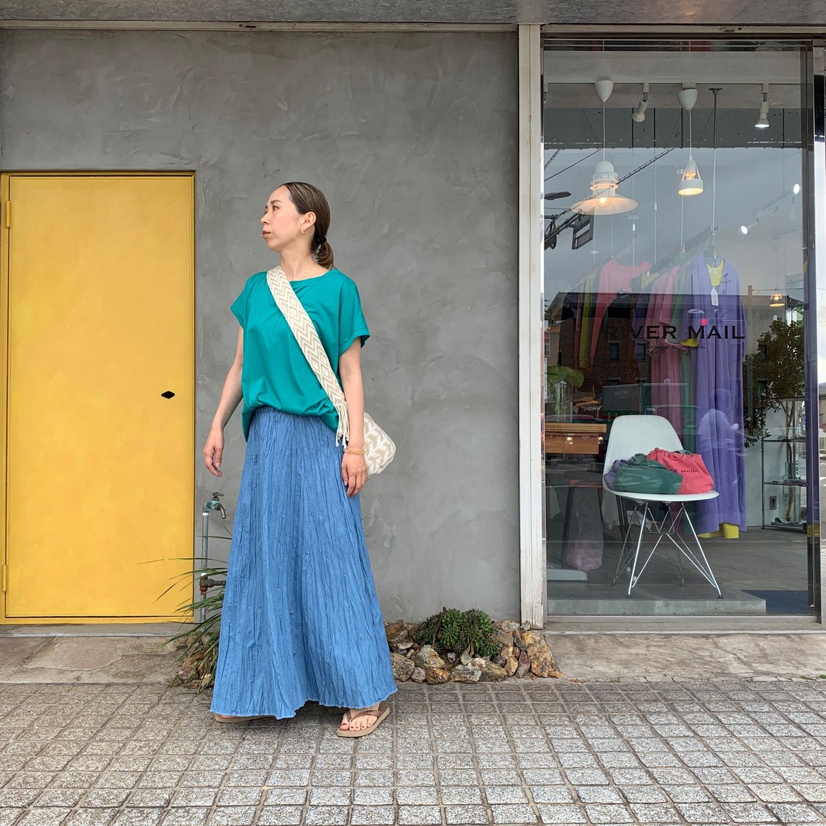 新品 MAILベイクド・クリンクル・デニムスカート 90cm ベイクド・クリンクル・デニムスカート】総丈90cm | RIVER MAIL