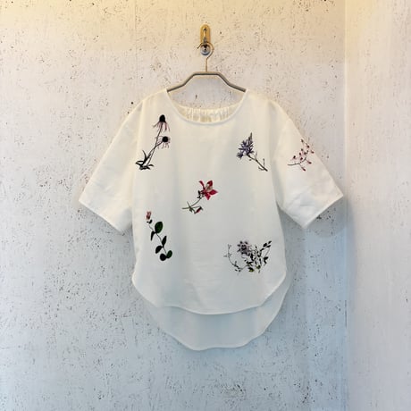 【Botanical Garden Denim / T-Blouse】  White / Indigo