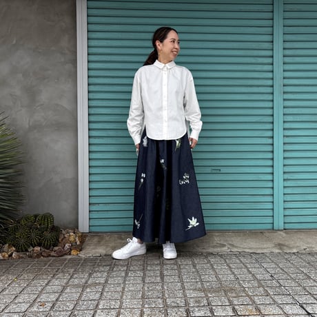 【White Flower Denim/ Skirt】