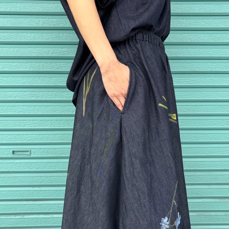【Flower Print / Denim Skirt】