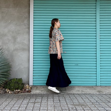 【Baked Crinkle Denim Skirt / Indigo×Black】 総丈80cm〜90cm