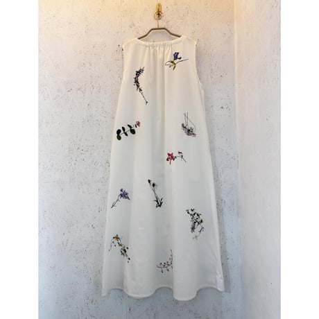 【Botanical Garden Denim / Sleeveless One-Piece】  White / Indigo