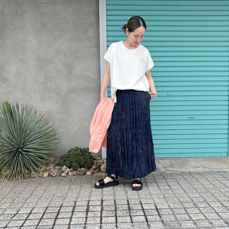 ベイクド・クリンクル・デニムスカート】 ウエストヒモ+ポケット付