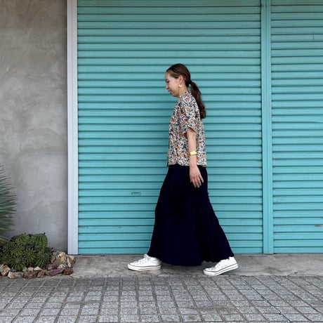 【Baked Crinkle Denim Skirt / Indigo×Black】 総丈80cm〜90cm