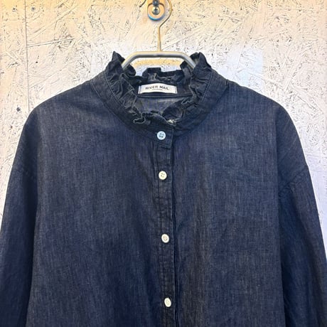 【frill collar denim shirt】