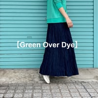 【ベイクド・クリンクル・デニムスカート】"Green Over Dye" ウエストヒモ+ポケット付 80cm ※残り１点