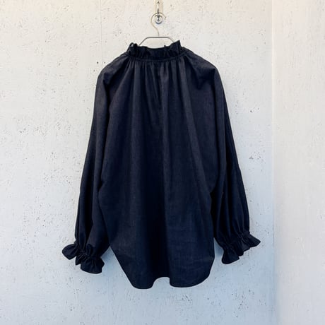 【Denim / Frill Gather Blouse】