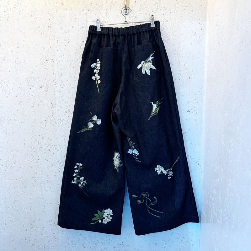 White Flower Denim /Wide Pants】 | RIVER MAIL S