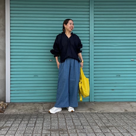 【Denim / Line Wide Pants】 Bio Bleach