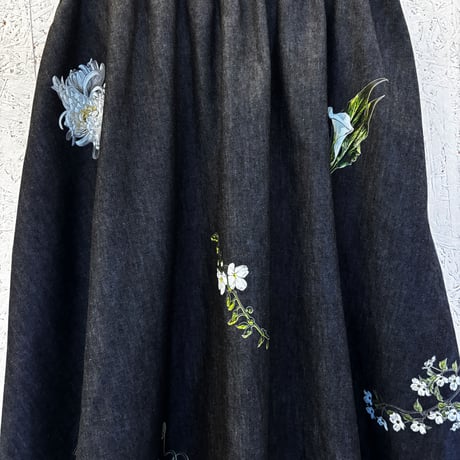 【White Flower Denim/ Skirt】