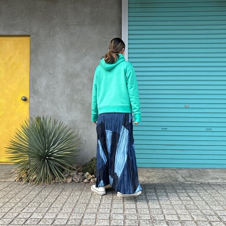 【Baked Crinkle Denim Skirt】Patchwork