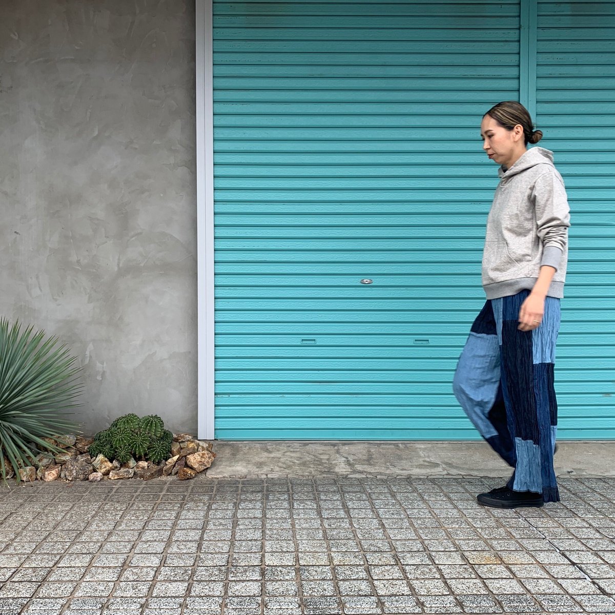 Baked Crinkle Denim Pants】 Patchwork | RIVER