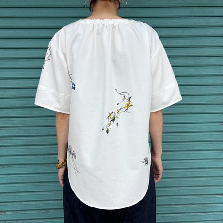【Botanical Garden Denim / T-Blouse】  White / Indigo