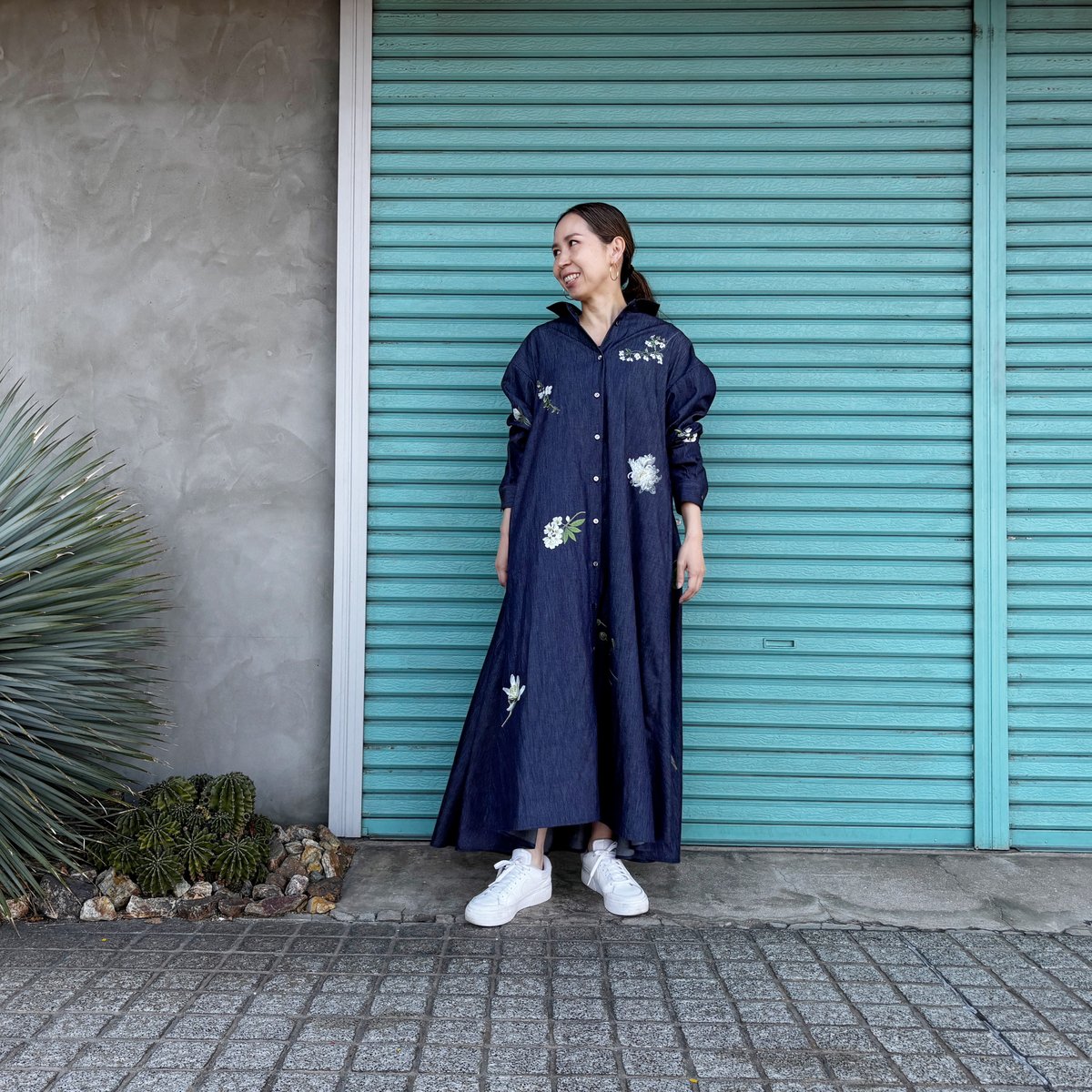 White Flower Denim One-piece】 | RIVER MAIL STORE