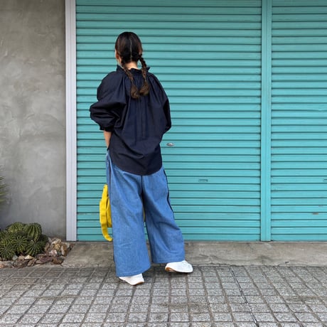 【Denim / Line Wide Pants】 Bio Bleach