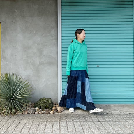 【Baked Crinkle Denim Skirt】Patchwork