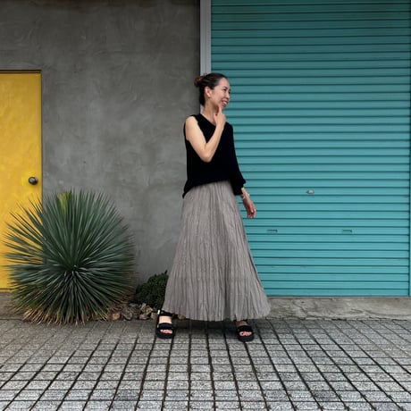 【Baked Crinkle Skirt】Greige  総丈80cm〜9５cm