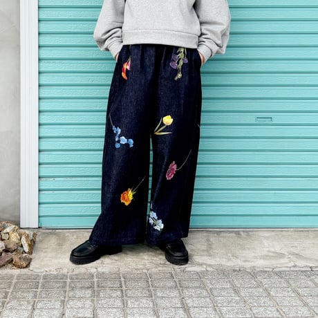 【Denim Flower / Wide Pants】