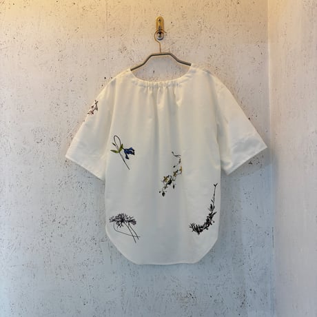 【Botanical Garden Denim / T-Blouse】  White / Indigo