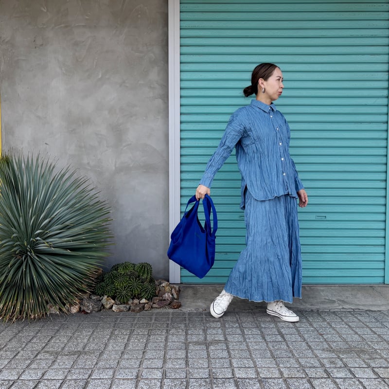 MAILベイクド クリンクル デニムシャツ 日本製　シワ加工　岡山 RIVER MAILベイクド クリンクル デニムシャツ 日本製 シワ加工