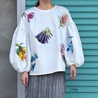 【Flower Print / Blouse】White & Indigo
