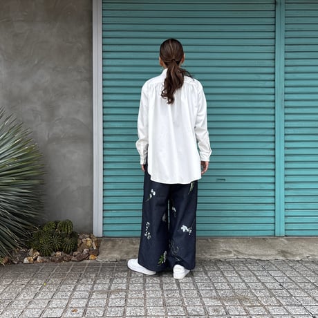 【White Flower Denim /Wide Pants】