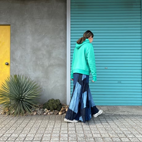 【Baked Crinkle Denim Skirt】Patchwork