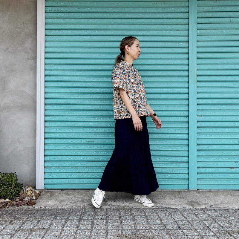 Baked Crinkle Denim Skirt / Indigo×Black】 総丈80