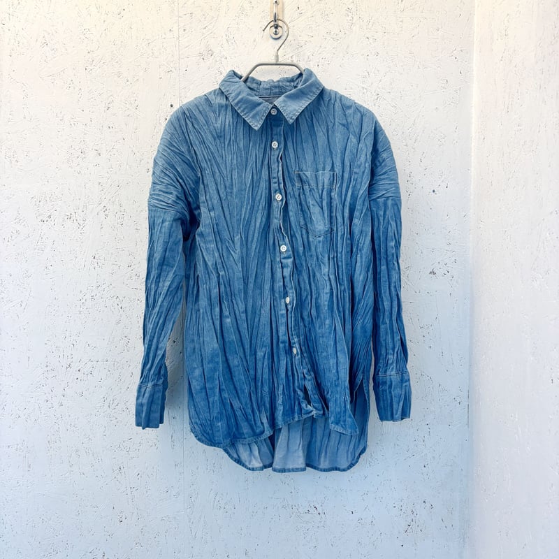  MAILベイクド クリンクル デニムシャツ 日本製　シワ加工　岡山 RIVER MAILベイクド クリンクル デニムシャツ 日本製 シワ加工