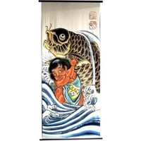 いわき絵のぼり　鯉に金太郎　室内幟壁掛け（H170×W70cm）身体堅固