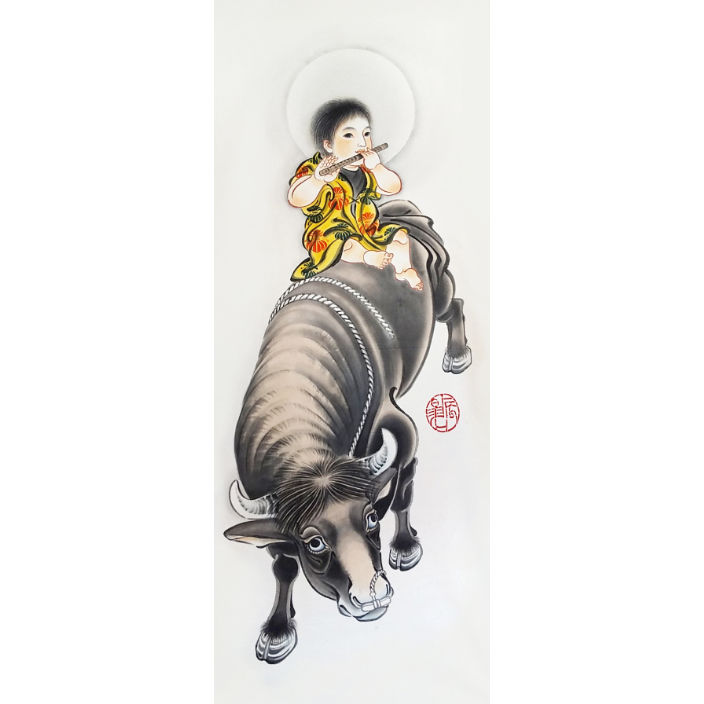 いわき絵のぼり 笛吹童子 室内幟壁掛け（H170×W70cm）心豊かな人生祈願