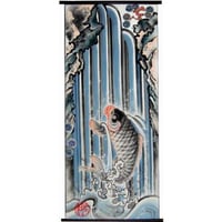いわき絵のぼり　鯉の滝登り　室内幟壁掛け（H170×W70cm 棒80㎝）立身出世