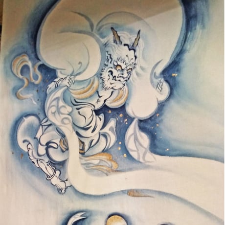 いわき絵のぼり　風神雷神　室内幟壁掛け（H170×W70cm）危機回避