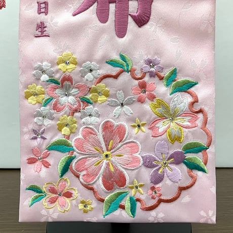 名前旗　花輪（桃）　薄ピンク　小　高さ38㎝