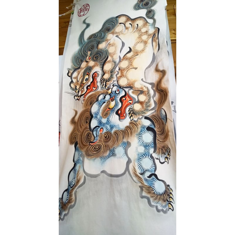 いわき絵のぼり 絡み獅子 室内幟壁掛け（H170×W70cm）厄除け | 人形の