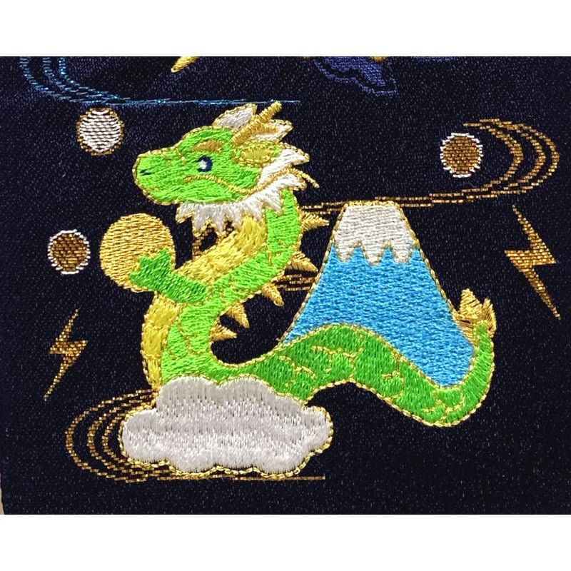 名前旗 冨士山と龍 紺 まめ 金刺繍 高さ28㎝ | 人形の東月｜公式